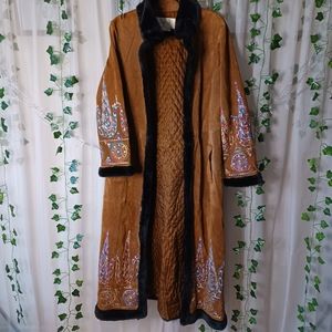 Margaret Godfrey Genuine Leather Trench Coat Jacket Elaborate Embroidery